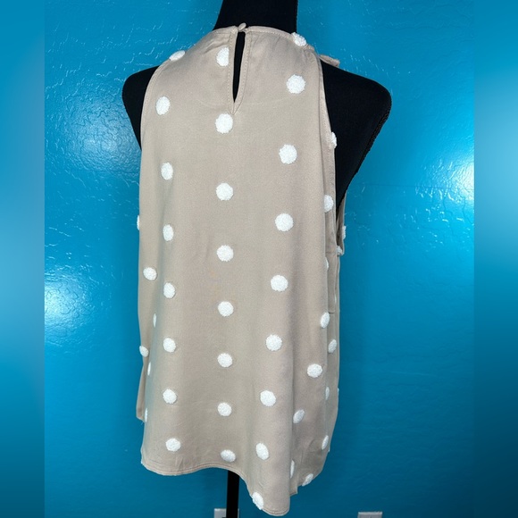 E&M Beige boho sleeveless top raised polka dots Sz M - Picture 2 of 9